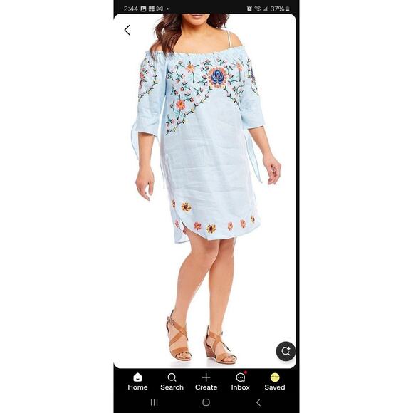 Philosophy Aqua Embroidered  linen summer dress MD Coastal Boho chic - Picture 12 of 13